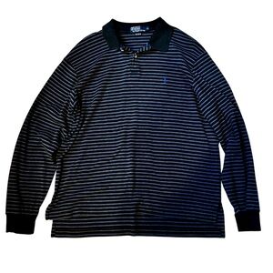 Polo Ralph Lauren Blue and Charcoal Long Sleeved Striped Polo size XL Preppy